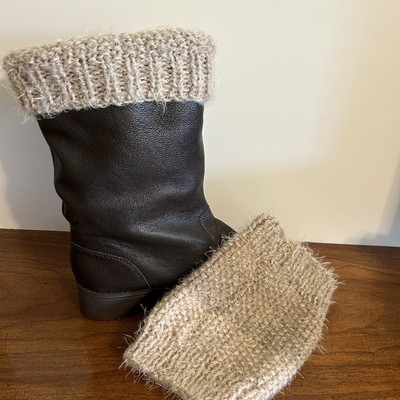NEW HAND KNIT BOOT TOPPERS /CUFFS CAN BE WORN UP OR DOWN-COCONUT CREAM/BEIGE +BR