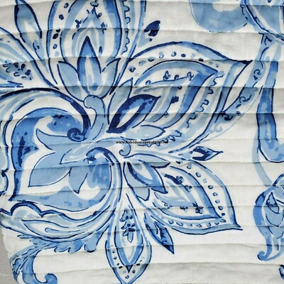 Blue Soft White Floral Paisley Damask King Quilt with 2 Standard Shams  NEW