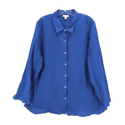 J JILL Blue 100% Linen Long Sleeve Button Up Shirt EUC Size 2X