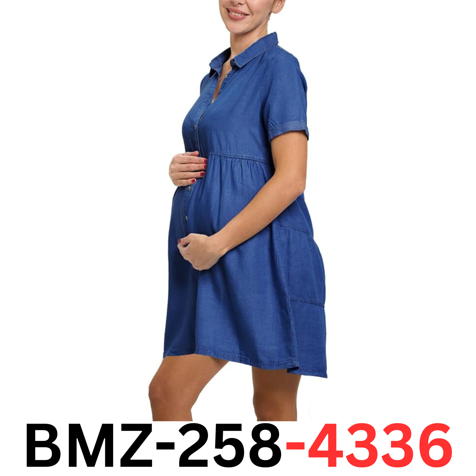 FASHIONSPARK Women's Denim Maternity Button Down Babydoll Flowy Tiered Dress, S