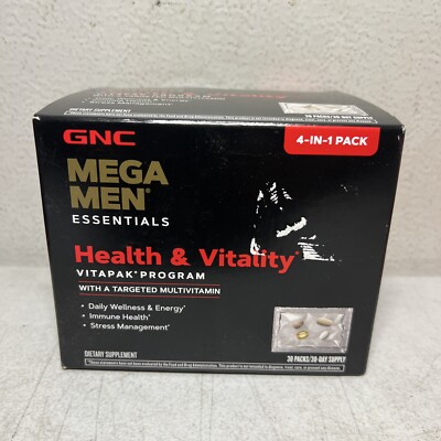 GNC Mega Men Essentials Health & Vitality Vitapak Program Multivitamin 30 Pack 