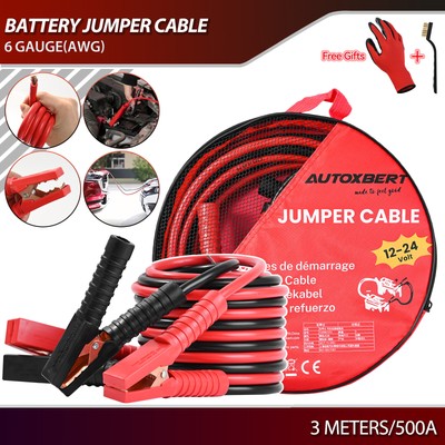 Heavy Duty Jumper Booster Cables Commercial Grade Battery 6 Gauge 10ft 500AMP US
