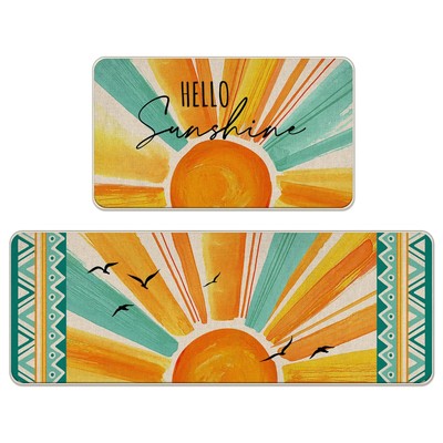 Tailus Hello Sunshine Spring Summer Kitchen Rugs Set of 2, Boho Watercolor Su...