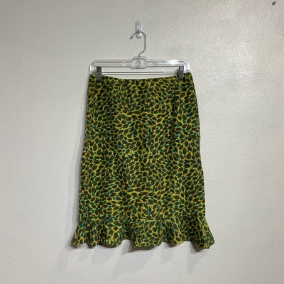 Alice & Trixie Yellow Leaf Silk Ruffle Hem Skirt Sz 6 NWOT