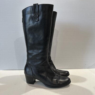 Gerry Weber Black Leather Tall Zip Up Boots Adjustable Calf Riding Heeled 40