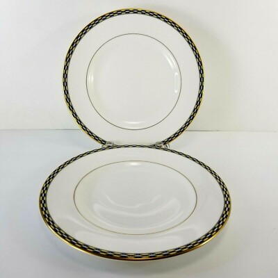 Royal Worcester Francesca 2 Salad Plates 8'' Cobalt Blue Gold Rim England MINT