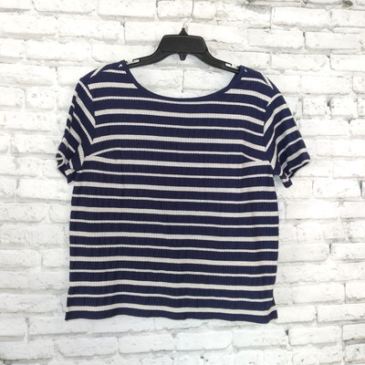 Old Navy Blouse Womens Small Blue White Striped Short Sleeve Faux Button Back