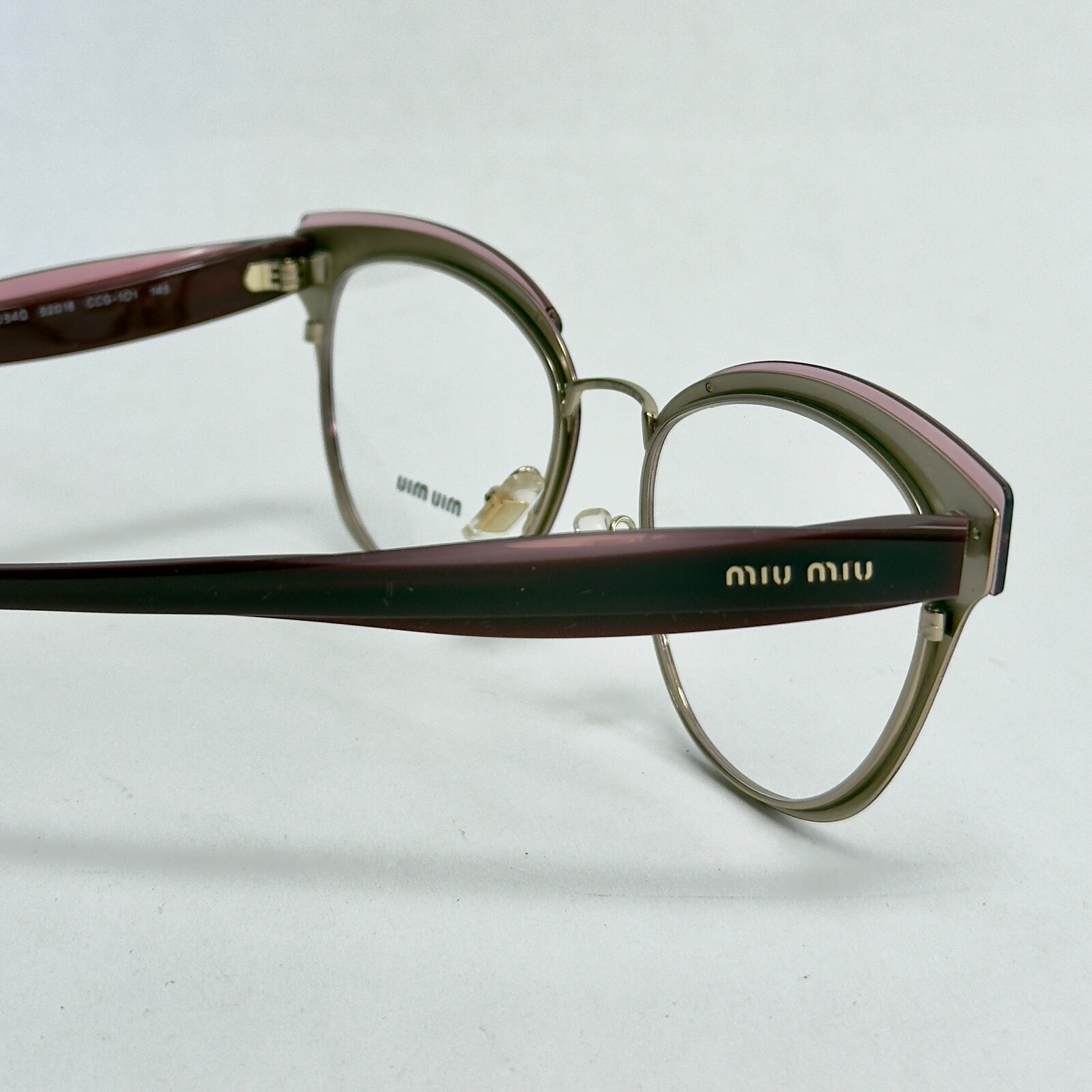 Pre-owned Miu Miu Rasoir 54q Gold Layers Red Pink 52mm Eyeglasses Optical Frame Mu54qv In Demo Lens