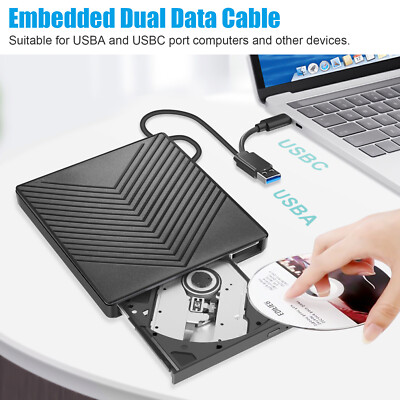 External CD DVD Drive for PC Laptop Windows 11 10 USB 3.0 Burner Reader Writer