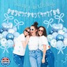 Blue Bow Birthday Decorations,Bow Coquette Party Decorations with Blue Happy Birthday Banner Bow Balloons Heart Foil Balloons for Girls Women Baby Shower Bow Theme Decor