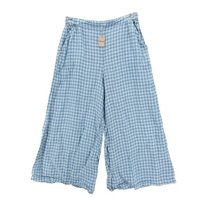 NWT CP SHADES Wendy Crop Wide Leg Pants 100% Linen Blue Check Size XL