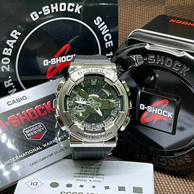 Pre-owned Casio G-shock Gm-110-1a Metal Covered Bezel Metallic Look Analog Digital Watch