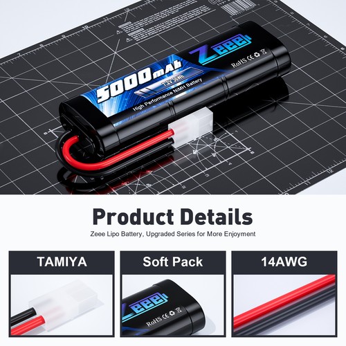 2x Zeee 7.2V 5000mAh NiMH Battery Tamiya Plug for RC Car Truck Truggy Buggy Boat