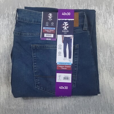 IZOD Saltwater Men's Stretch Straight Fit Comfort Dark Blue Jeans Size 40x30 NWT
