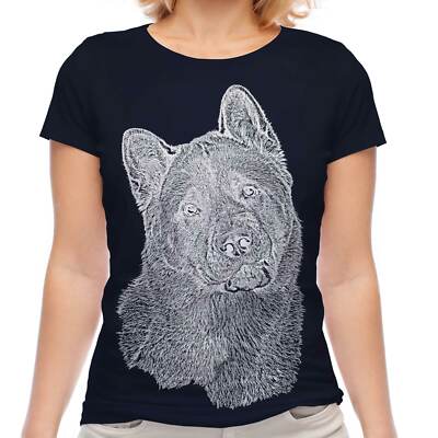AMERICAN AKITA SKETCH LADIES PRINTED T-SHIRT TOP GREAT GIFT FOR DOG LOVER SPITZ