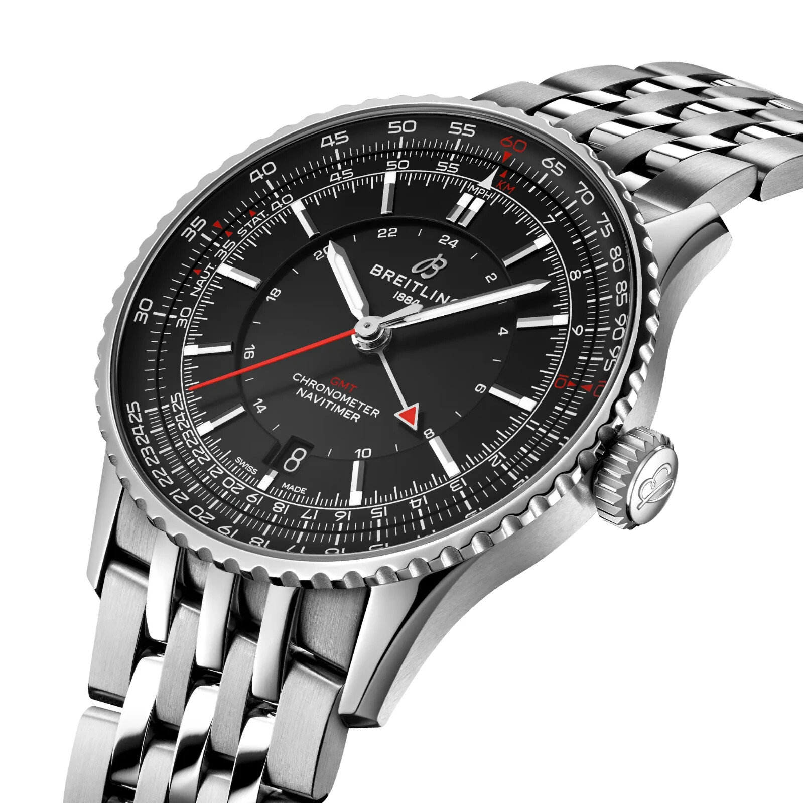 Pre-owned Breitling Navitimer Automatic Gmt 41mm Black Dial Watch A32310251b1a1