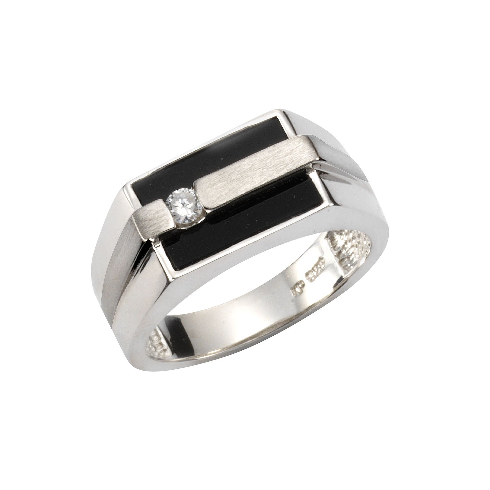 F925/- Sterling Silber rhodiniert mit Onyx und Zirkonia