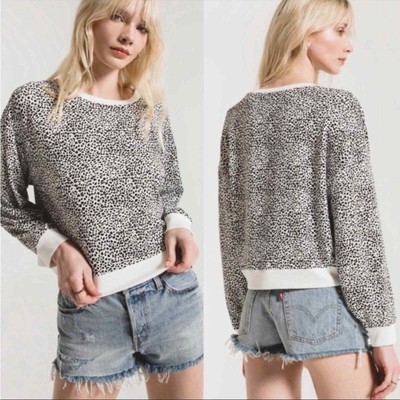 Z SUPPLY Leopard Print Long Sleeve Pullover Sweatshirt Size Medium