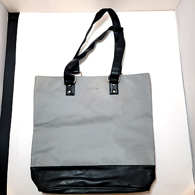 Calvin Klein Large Gray Tote Purse Polyester Black Shoulder Bag Magnetic Zipper
