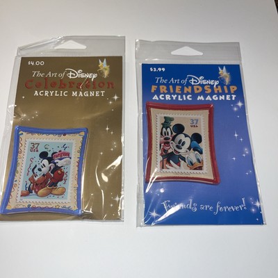 The Art of Disney Friendship Acrylic Magnet Mickey Donald Goofy Postal Stamp Lot