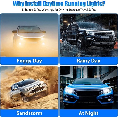 LED Hood DRL Light Strips For Ford Explorer ST & Expedition - Dynamic Scan, 12V, 70.87" Length