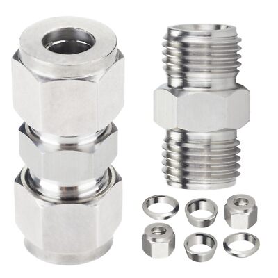 Metalwork 304 Stainless Steel Compression Tube Fitting Union 3/8 OD 2 Pcs