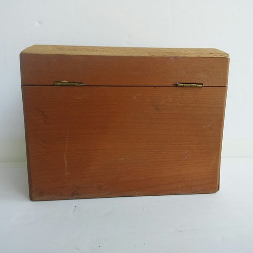 Vintage Wooden Recipe Card Index File Box Brass Hinges