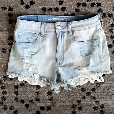 American Eagle Hi-Rise Shortie Light Wash Distressed Jean Denim Shorts Size  6