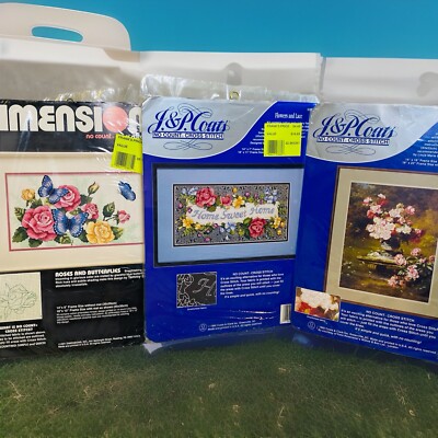 1990s Flowers & Lace J&P Coats Cross Stitch Home Sweet Home Lot Of 3 NoCount NIP