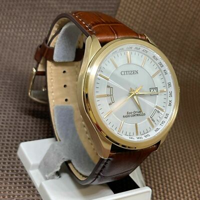 Pre-owned Citizen Eco-drive Cb0253-19a Perpetual Calendar Radio Controlled Leather Watch