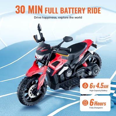 Kids Ride on Motorcycle 6V Electric Motorbike 2 Wheels w/LED 65 lbs Load Aged 3+