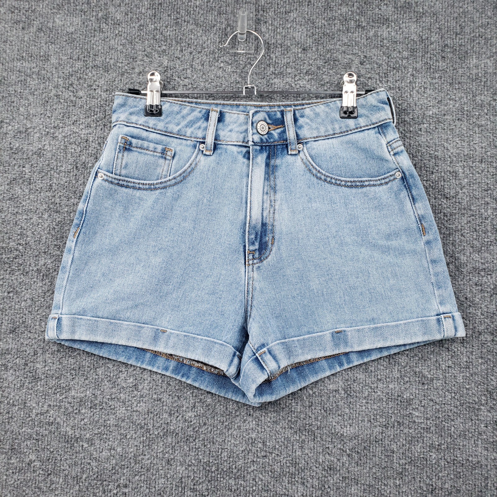 Pacsun Shorts Womens 24 Blue Mom Mid Rise Medium Wash Cuffed Zip Fly Denim