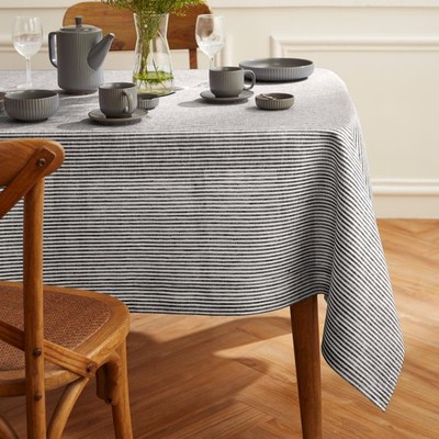 Solino Home Linen Striped Tablecloth 60 x 90 Inch  100% Pure L...