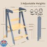 Foldable Toddler Tower Preassembled Kitchen Stool Helper, Folding Tower for Learning with 3 Adjustable Heights Montessori Toddler Standing Tower Kids Collapsible Wooden Step Stool, Light Gray