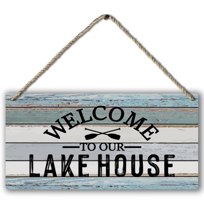 Welcome to Our Lake House Farmhouse Paddle Printed Wood Plaque Sign Wall Hang
