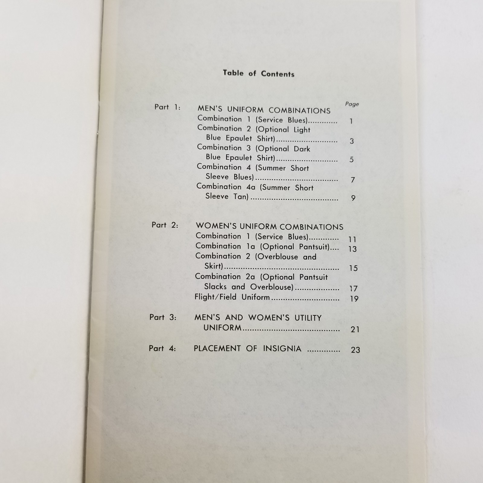 Air Force Uniforms Booklet October 1977 Men and Women's Uniform Combinations