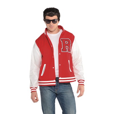 Mens 50s Letterman College Varsity Retro Prep Jock Jacket Stag Night Fancy Dress