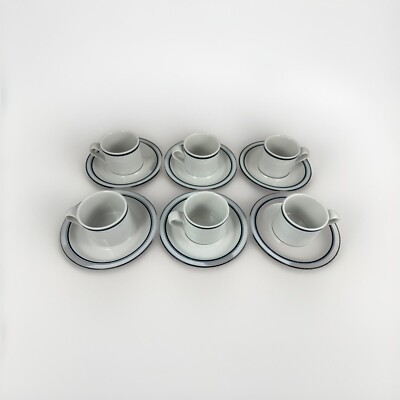 Dansk Bistro Mugs Blue & White Saucers Portugal Set Of 6
