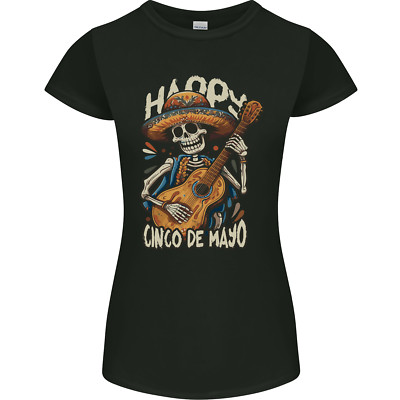 Happy Cinco De Mayo Day Mexico Skull Guitar Womens Petite Cut T-Shirt