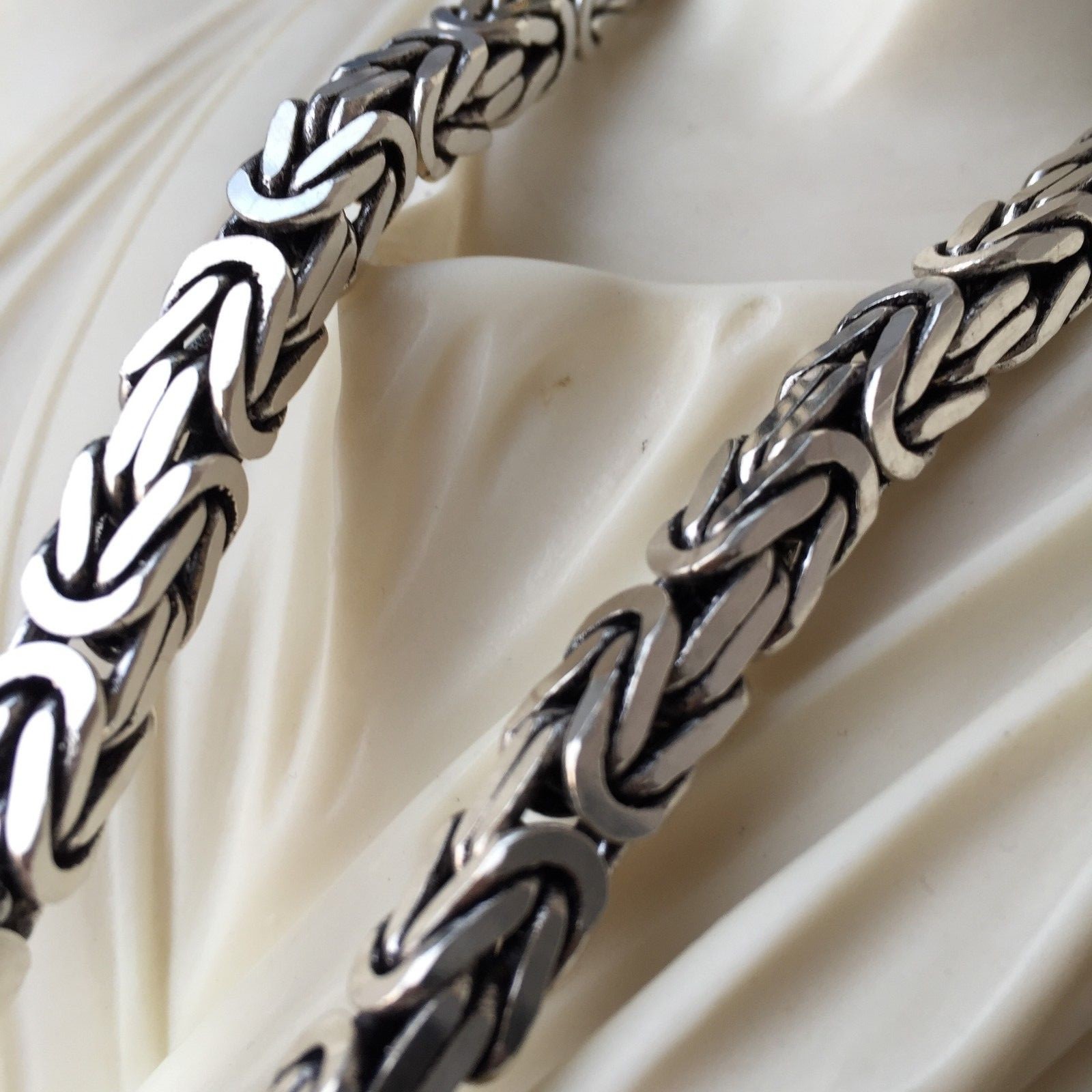 Pre-owned Handmade Mens Bali Byzantine Box Chain Necklace Oxide 377gr 28inch  In Silver