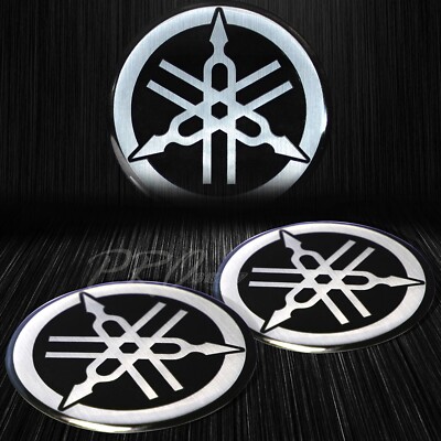 2x 2.125'' 3D Brushed Metal Look Emblem Logo Fairing/Fender/Tank Sticker Yamaha