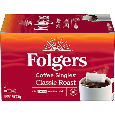Folgers Coffee Singles Classic Roast Coffee Bags. 38 Count