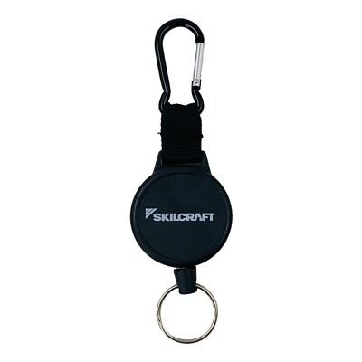 Retractable Key Reel Carabiner with Key Ring, Black Extends up to 48''