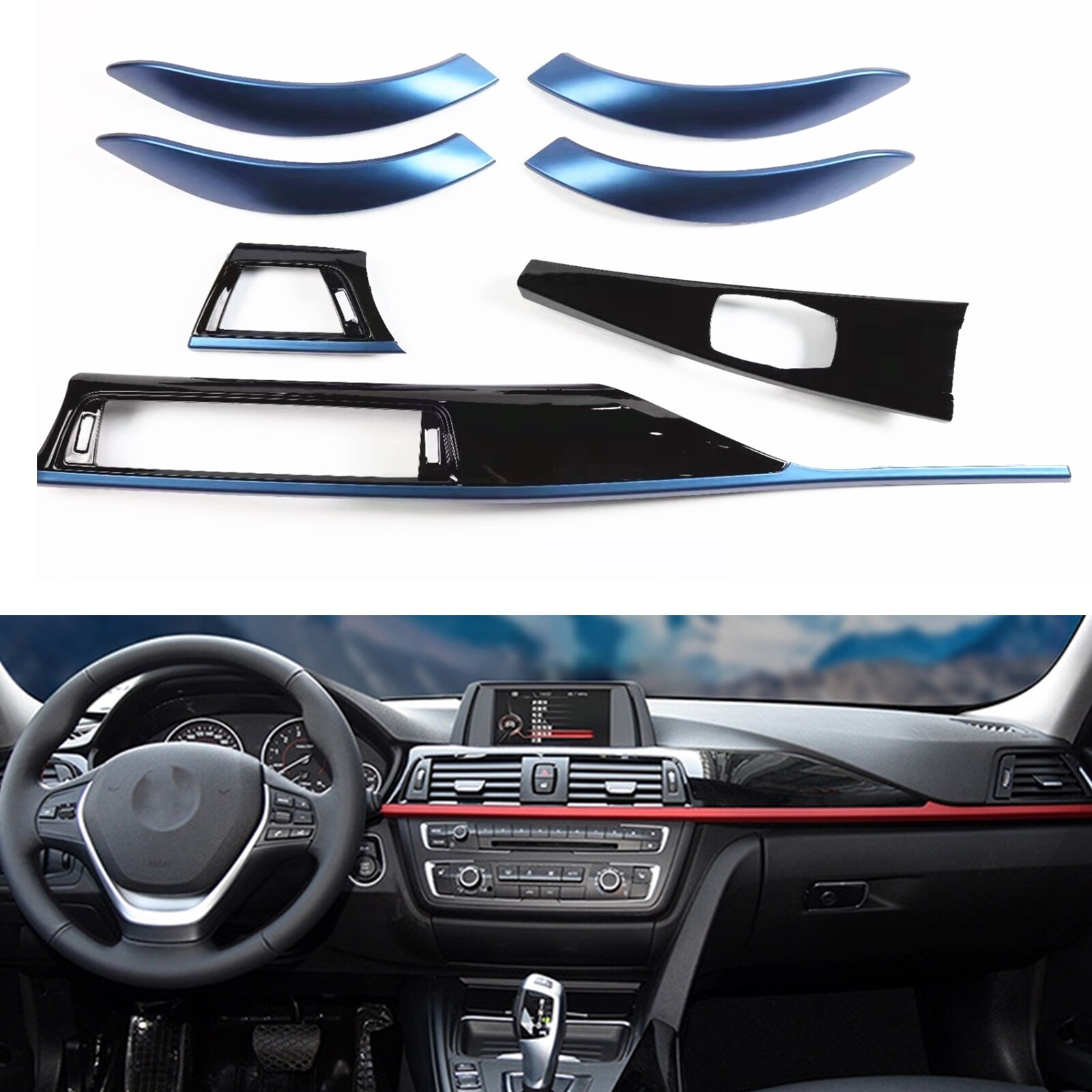 Blue Inner Center Console Decorative Interior Trim For BMW F30 F31