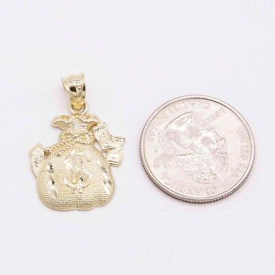 Diamond-Cut Money Bag Luck Pendant Real 10K Yellow Gold All Sizes