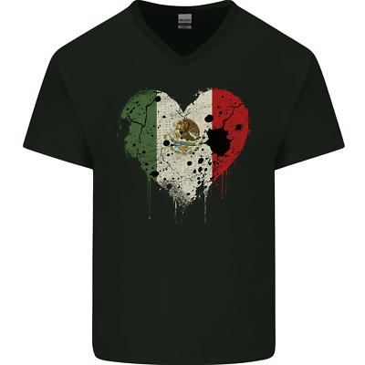 Love Mexico Flag Mexican Day Football Mens V-Neck Cotton T-Shirt