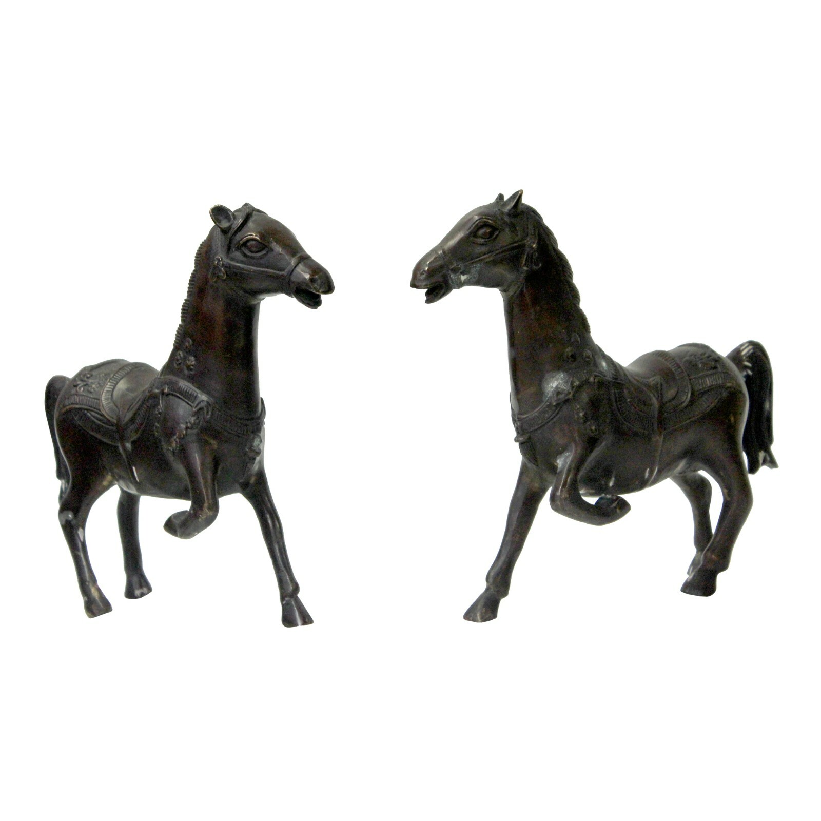Pair Chinese Bronze Brown Metal Racing Horse Figures ws927S Pair Chinese Bronze Brown Metal Racing Horse Figures ws927S