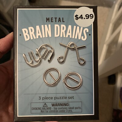 3-pcs Metal Brain Drains Wire Puzzle Test Mind Logic Game Brain Teaser Magic NEW
