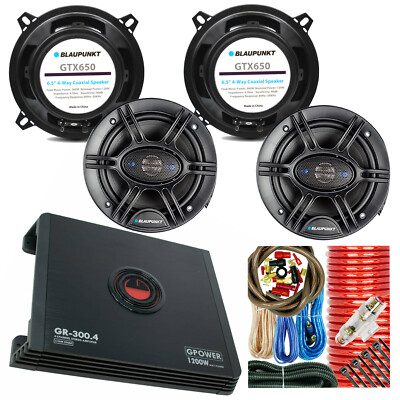4x Blaupunkt GTX650 720W 6.5'' Car Speakers + Gravity GR300.4 1200W Amp + Amp Kit