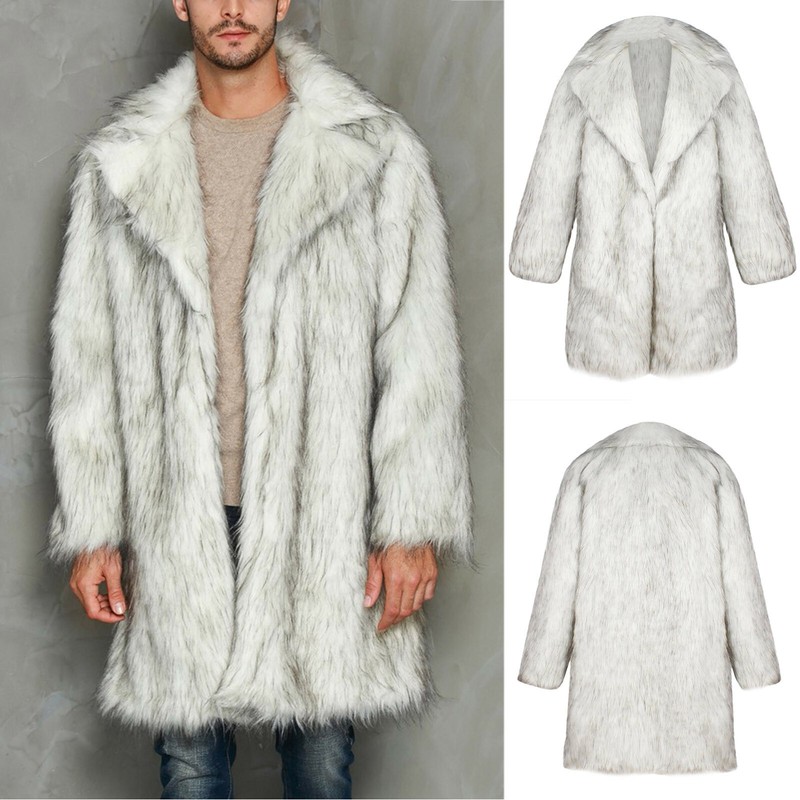 Mens Luxury Faux Fur Coat Jacket Winter Warm Long Coats Overwear Outwear US